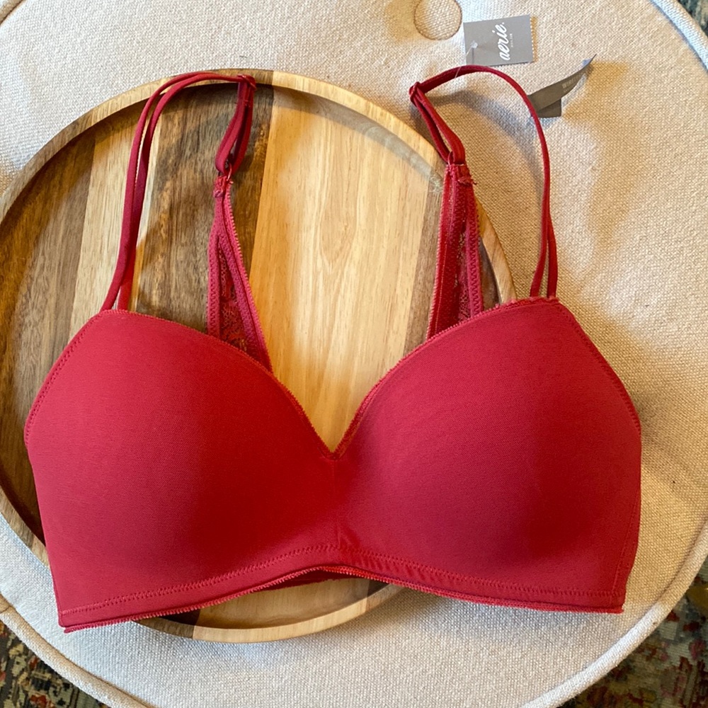 🆕 ♥️NWT Aerie Red Bra Lace back | Size 32D